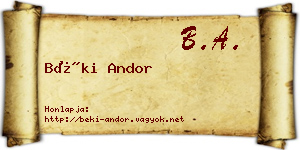 Béki Andor névjegykártya